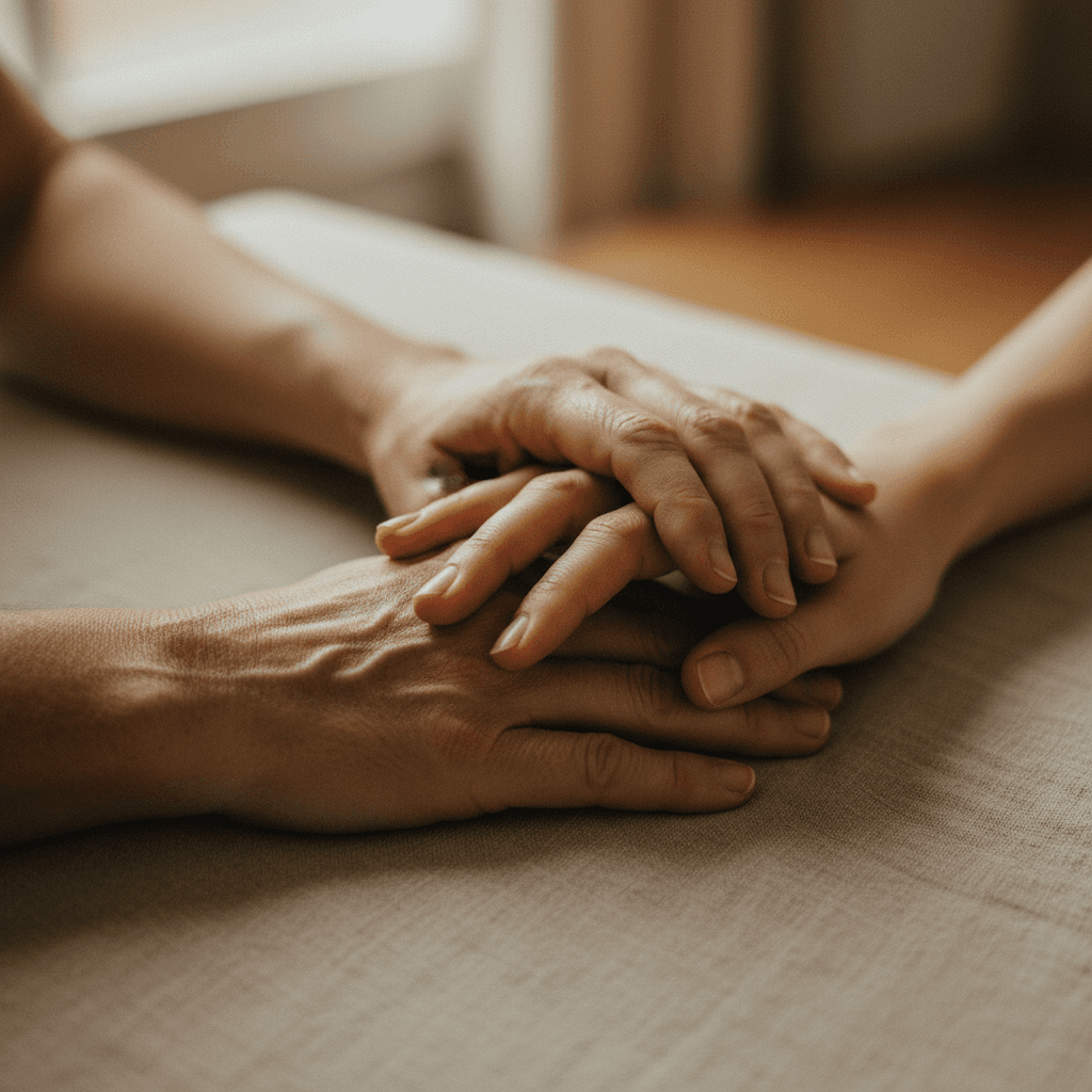 Caregiver offering steady support during shower