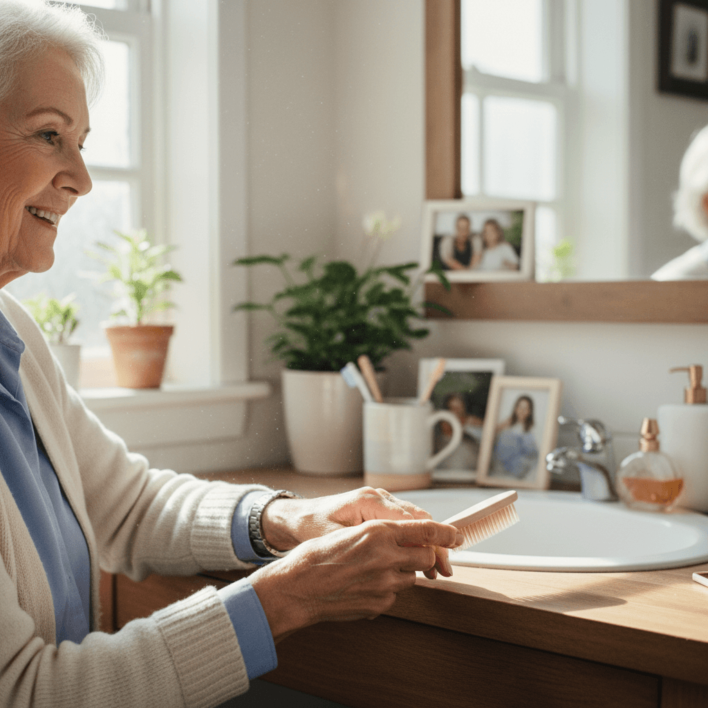Caregiver providing gentle shower assistance
